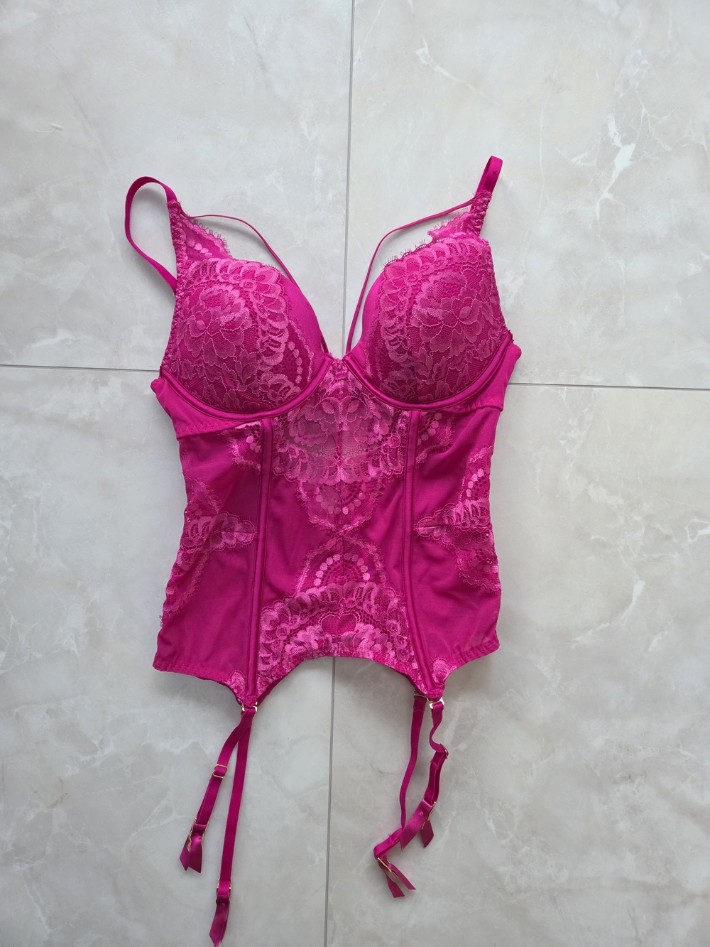 La SENZA Hot Pink Lace Bustier with Garters